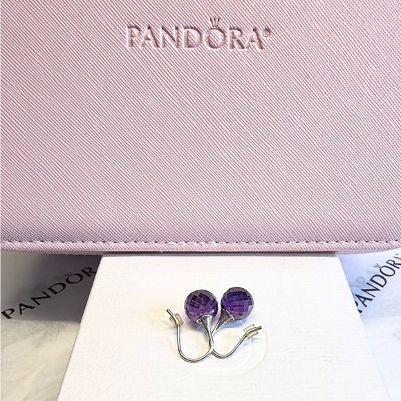 Pandora Retirec Silver and Purple Faceted Morning Dew Earrings - Picture 5 of 7